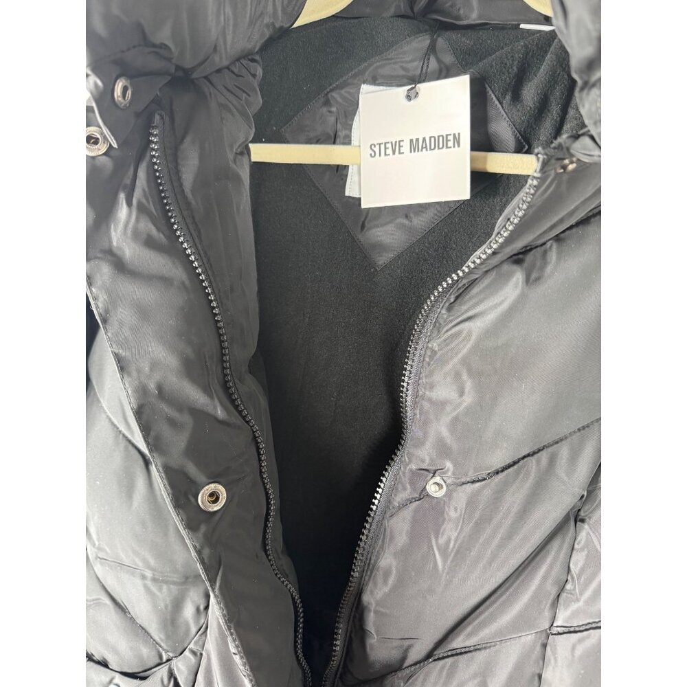 NWT Steve Madden Women's Black Chevron Puffer Long Winter Coat Size XS - Picture 9 of 9